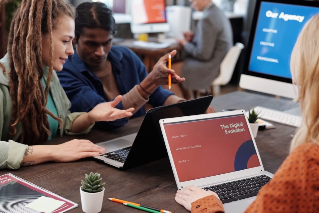 Diverse team collaborating on a digital transformation strategy