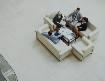 Aerial view of a group business meeting